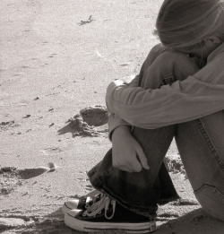 sad girl on beach